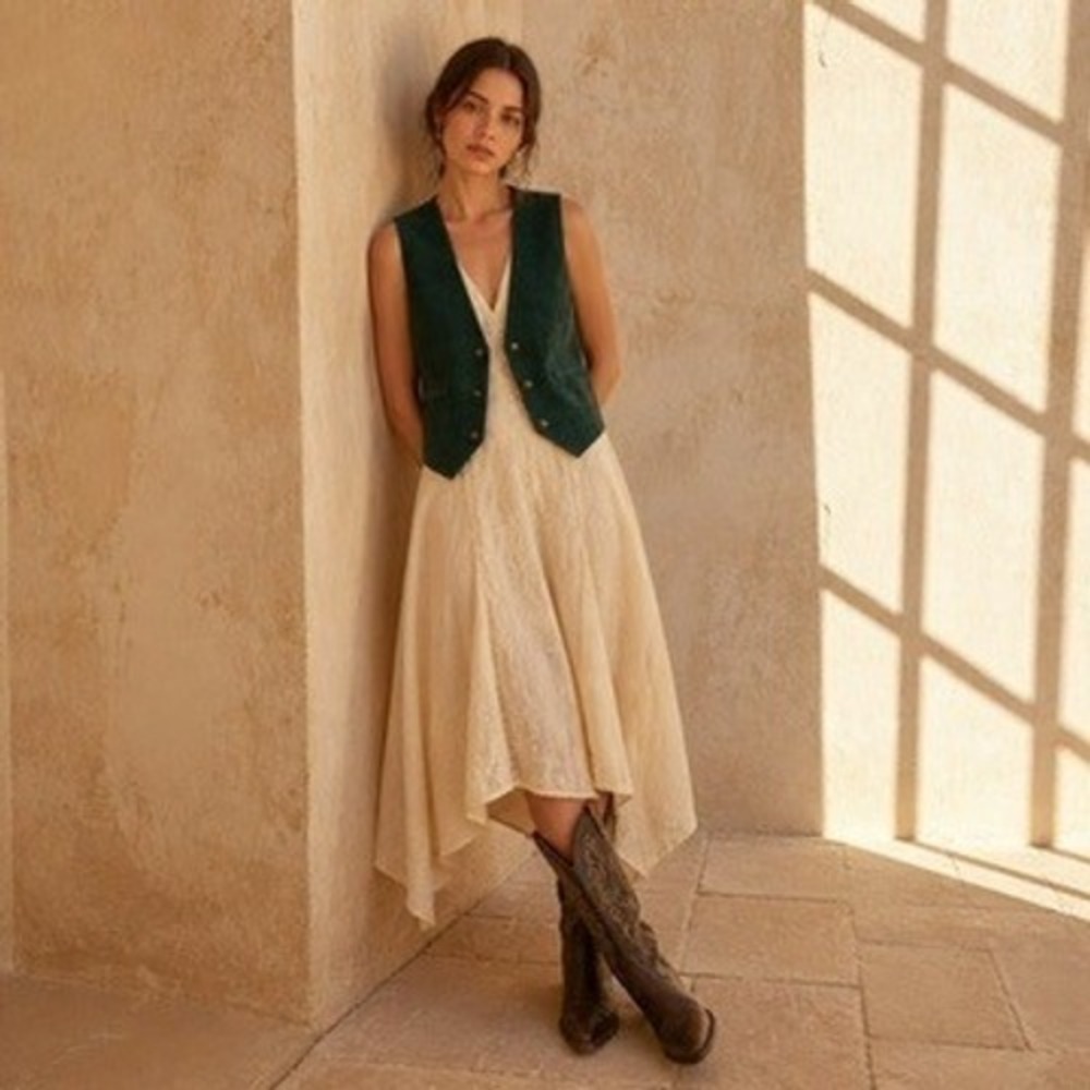 Ivy Club Classics Suede Vest Women Medium Green Leather Button Front Waistcoat